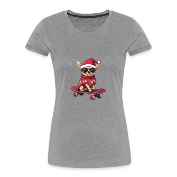 Chihuahua Chien Noël Drôle - T-shirt bio Premium Femme - gris chiné - Devant - Mia (176cm)