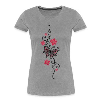 Floral tendril butterfly summer flowers flowers - Women's Premium Organic T-Shirt - heather grey - Front - Mia (176cm)