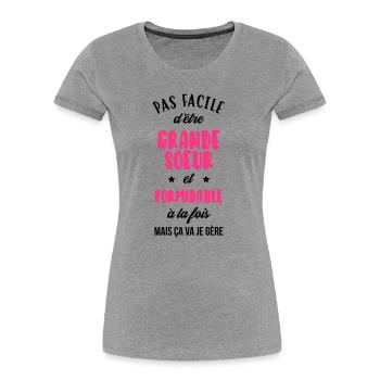 Soeur Soeurette Frère Naissance Bébé Sœur - T-shirt bio Premium Femme - gris chiné - Devant - Mia (176cm)