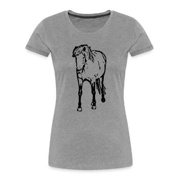 Pferde T-shirt Geschenk Reiter  - Frauen Premium Bio T-Shirt - Grau meliert - Vorne - Mia (176cm)