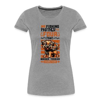 Fishing and Boston Terriers - Women's Premium Organic T-Shirt - heather grey - Front - Mia (176cm)