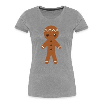 Lebkuchenfigur mit Zuckerguss Details - Frauen Premium Bio T-Shirt - Grau meliert - Vorne - Mia (176cm)