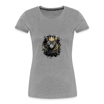 Katze Symbol Kopf Porträt Krone - Frauen Premium Bio T-Shirt - Grau meliert - Vorne - Mia (176cm)