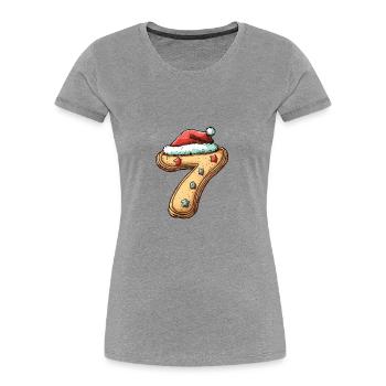 7 Numéro Noël - T-shirt bio Premium Femme - gris chiné - Devant - Mia (176cm)