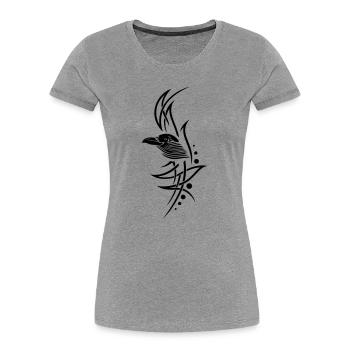 Krähe, crow, Tribal, Tattoo - Frauen Premium Bio T-Shirt - Grau meliert - Vorne - Mia (176cm)