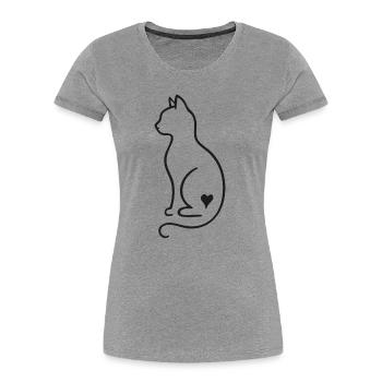 Minimalist Cat Line Art – Black Design - Women's Premium Organic T-Shirt - heather grey - Front - Mia (176cm)