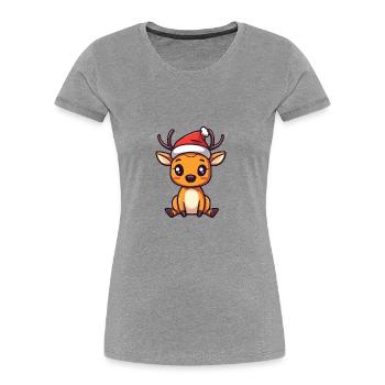 Cerf Noël Noël - T-shirt bio Premium Femme - gris chiné - Devant - Mia (176cm)