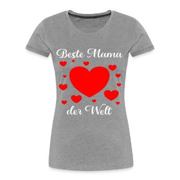 Beste Mama der Welt Herzrn - Frauen Premium Bio T-Shirt - Grau meliert - Vorne - Mia (176cm)