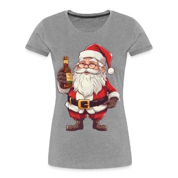 Weihnachtsmann Flasche Rum Alkohol Schnaps Prost - Frauen Premium Bio T-Shirt - Grau meliert - Vorne - Mia (176cm)
