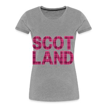Schottland Tartan Schriftzug Dudelsack Highlands - Frauen Premium Bio T-Shirt - Grau meliert - Vorne - Mia (176cm)