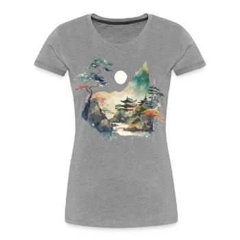 Paysage du temple - T-shirt bio Premium Femme - gris chiné - Devant - Mia (176cm)