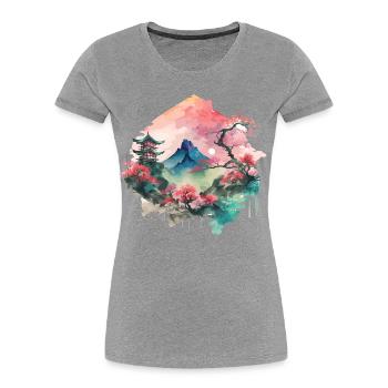 Asiatische Aquarelllandschaft - Frauen Premium Bio T-Shirt - Grau meliert - Vorne - Mia (176cm)