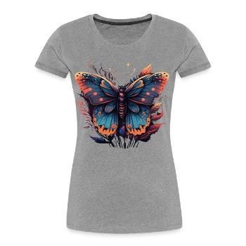 Papillon violet - T-shirt bio Premium Femme - gris chiné - Devant - Mia (176cm)