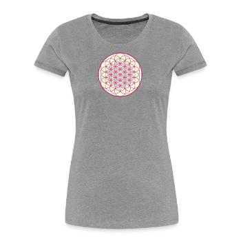 Lebensblume, Motiv, Hintergrund, gelb - Frauen Premium Bio T-Shirt - Grau meliert - Vorne - Mia (176cm)