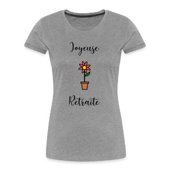 FRÖHLICHES RETREAT. RUHESTAND. PENSIONIERT. RUHESTAND - Frauen Premium Bio T-Shirt - Grau meliert - Vorne - Mia (176cm)