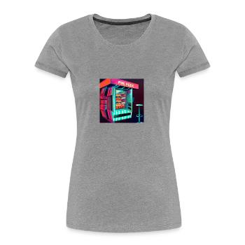IMBISSSTAND AUS DER CYBERPUNK-ZUKUNFT, FUTURISTISCH - Frauen Premium Bio T-Shirt - Grau meliert - Vorne - Mia (176cm)