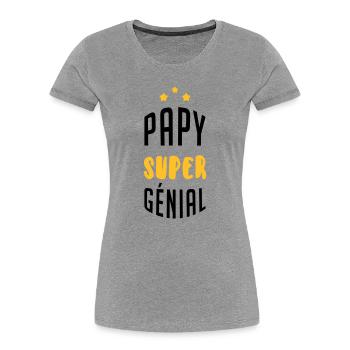 Papy Papi Grand-Père Retraite famille - T-shirt bio Premium Femme - gris chiné - Devant - Mia (176cm)