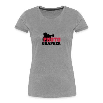 Photographe Logo Cool du texte - T-shirt bio Premium Femme - gris chiné - Devant - Mia (176cm)