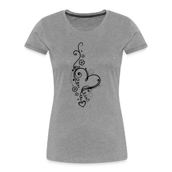 Coeur aux petits coeurs et aux fleurs - T-shirt bio Premium Femme - gris chiné - Devant - Mia (176cm)