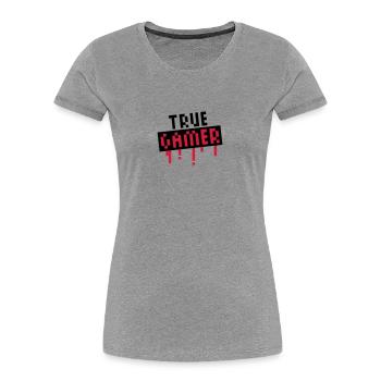 True Gamer Stamp - T-shirt bio Premium Femme - gris chiné - Devant - Mia (176cm)