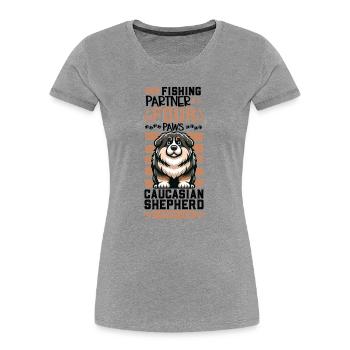 Pêche et Cavalier King Charles Spaniel - T-shirt bio Premium Femme - gris chiné - Devant - Mia (176cm)