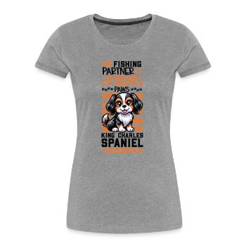 Angeln und King Charles Spaniel - Frauen Premium Bio T-Shirt - Grau meliert - Vorne - Mia (176cm)