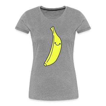 Banane Kawaii en jaune fluo - T-shirt bio Premium Femme - gris chiné - Devant - Mia (176cm)