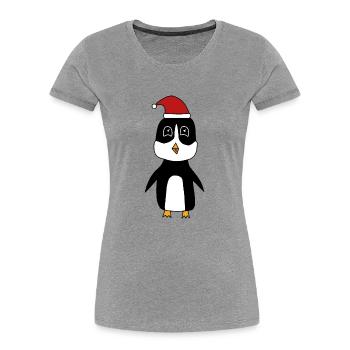 Pinguin feiert Weihnachten - Frauen Premium Bio T-Shirt - Grau meliert - Vorne - Mia (176cm)