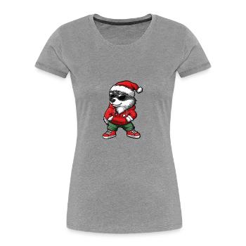 Husky Chien Noël Noël - T-shirt bio Premium Femme - gris chiné - Devant - Mia (176cm)