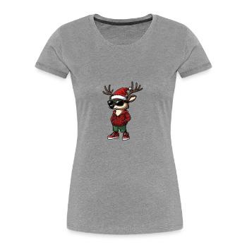 Noël du cerf Noël - T-shirt bio Premium Femme - gris chiné - Devant - Mia (176cm)