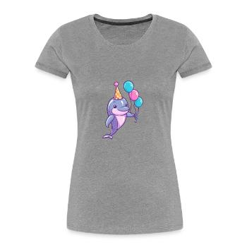 Delfin Geburtstag Baby - Frauen Premium Bio T-Shirt - Grau meliert - Vorne - Mia (176cm)