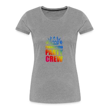 Dicton de l’équipe de la fête de Formentera - T-shirt bio Premium Femme - gris chiné - Devant - Mia (176cm)