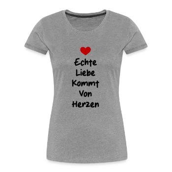 Liebe Spruch Valentinstag Herz - Frauen Premium Bio T-Shirt - Grau meliert - Vorne - Mia (176cm)