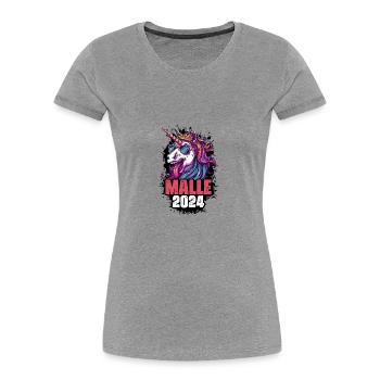 Malle 2024 Einhorn - Frauen Premium Bio T-Shirt - Grau meliert - Vorne - Mia (176cm)