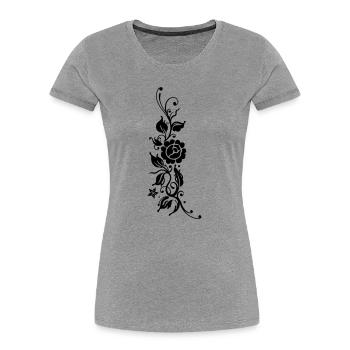 Roses with filigree ornament and leaves, in love - Women's Premium Organic T-Shirt - heather grey - Front - Mia (176cm)