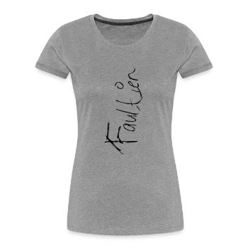 faultier Schriftzug - Frauen Premium Bio T-Shirt - Grau meliert - Vorne - Mia (176cm)