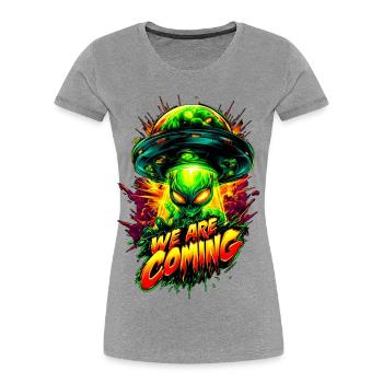 We are comming - Frauen Premium Bio T-Shirt - Grau meliert - Vorne - Mia (176cm)