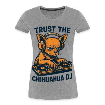 Cadeau des casques pour platines rétro du DJ Chihuahua - T-shirt bio Premium Femme - gris chiné - Devant - Mia (176cm)