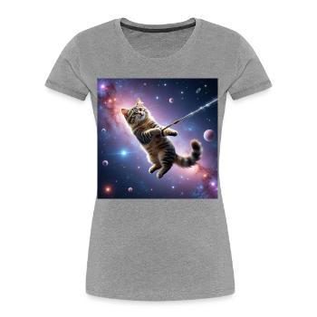Katze im All - Frauen Premium Bio T-Shirt - Grau meliert - Vorne - Mia (176cm)