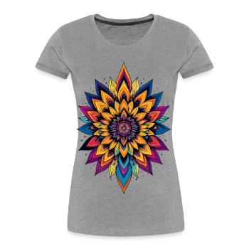 Bunte LSD Blume Mandala Farbexplosion Blumenstern - Frauen Premium Bio T-Shirt - Grau meliert - Vorne - Mia (176cm)