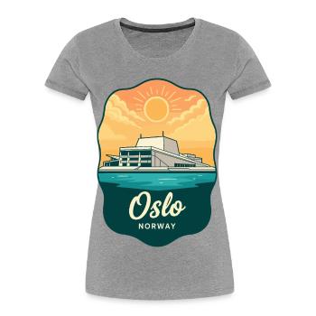 Oslo Opera House Retro Sunset Badge - Women's Premium Organic T-Shirt - heather grey - Front - Mia (176cm)