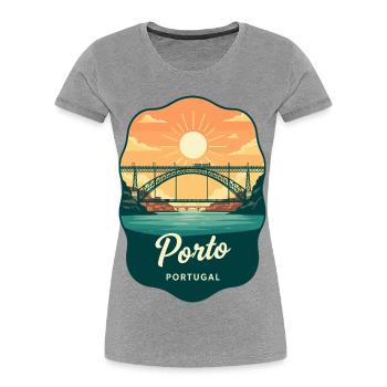 Insigne de voyage rétro du pont Luis de Porto Dom - T-shirt bio Premium Femme - gris chiné - Devant - Mia (176cm)
