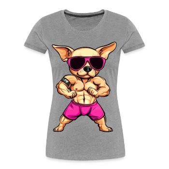 Fitness Chihuahua - T-shirt bio Premium Femme - gris chiné - Devant - Mia (176cm)
