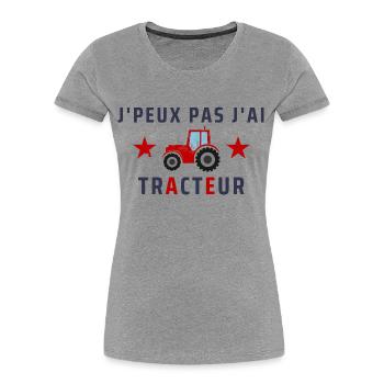 J'Peux Pas j'ai Tracteur - T-shirt bio Premium Femme - gris chiné - Devant - Mia (176cm)
