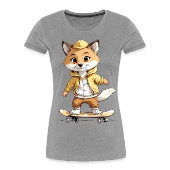 Fox Rides Skateboard Skater - Women's Premium Organic T-Shirt - heather grey - Front - Mia (176cm)