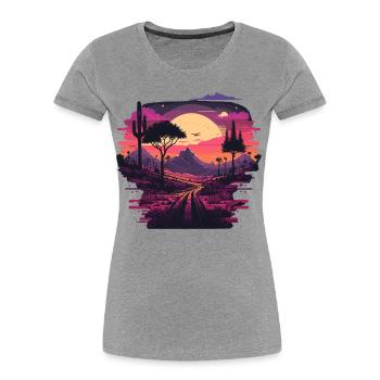 Rétro Coucher de soleil - T-shirt bio Premium Femme - gris chiné - Devant - Mia (176cm)