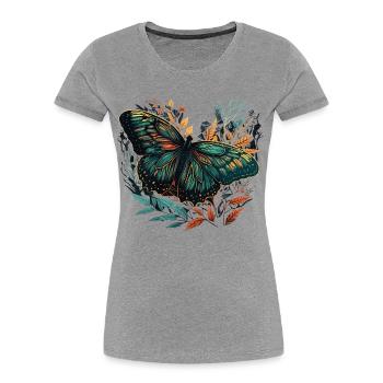 Superbe papillon - T-shirt bio Premium Femme - gris chiné - Devant - Mia (176cm)