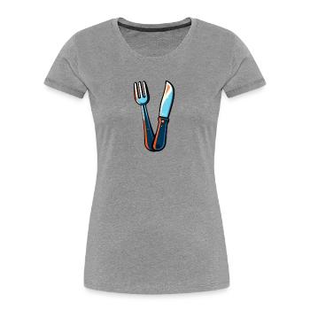 Besteck Messer Gabel bunt - Frauen Premium Bio T-Shirt - Grau meliert - Vorne - Mia (176cm)