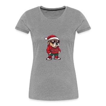 Bouledogue Chien Noël Noël - T-shirt bio Premium Femme - gris chiné - Devant - Mia (176cm)