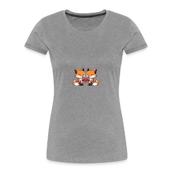 Couple Renard Saint-Valentin - T-shirt bio Premium Femme - gris chiné - Devant - Mia (176cm)